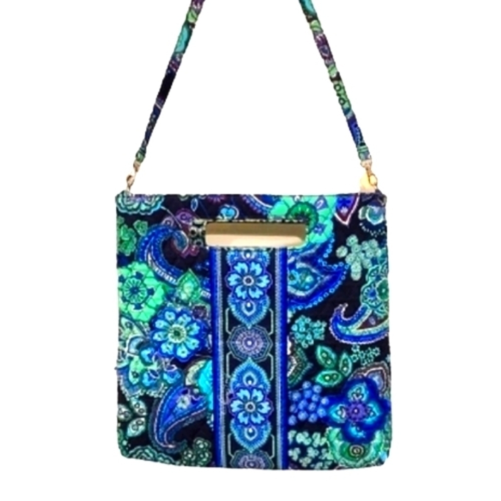 Vera Bradley Cotton Shoulder Bag Tote Bag Blue Turquoise Rhapsody Floral…